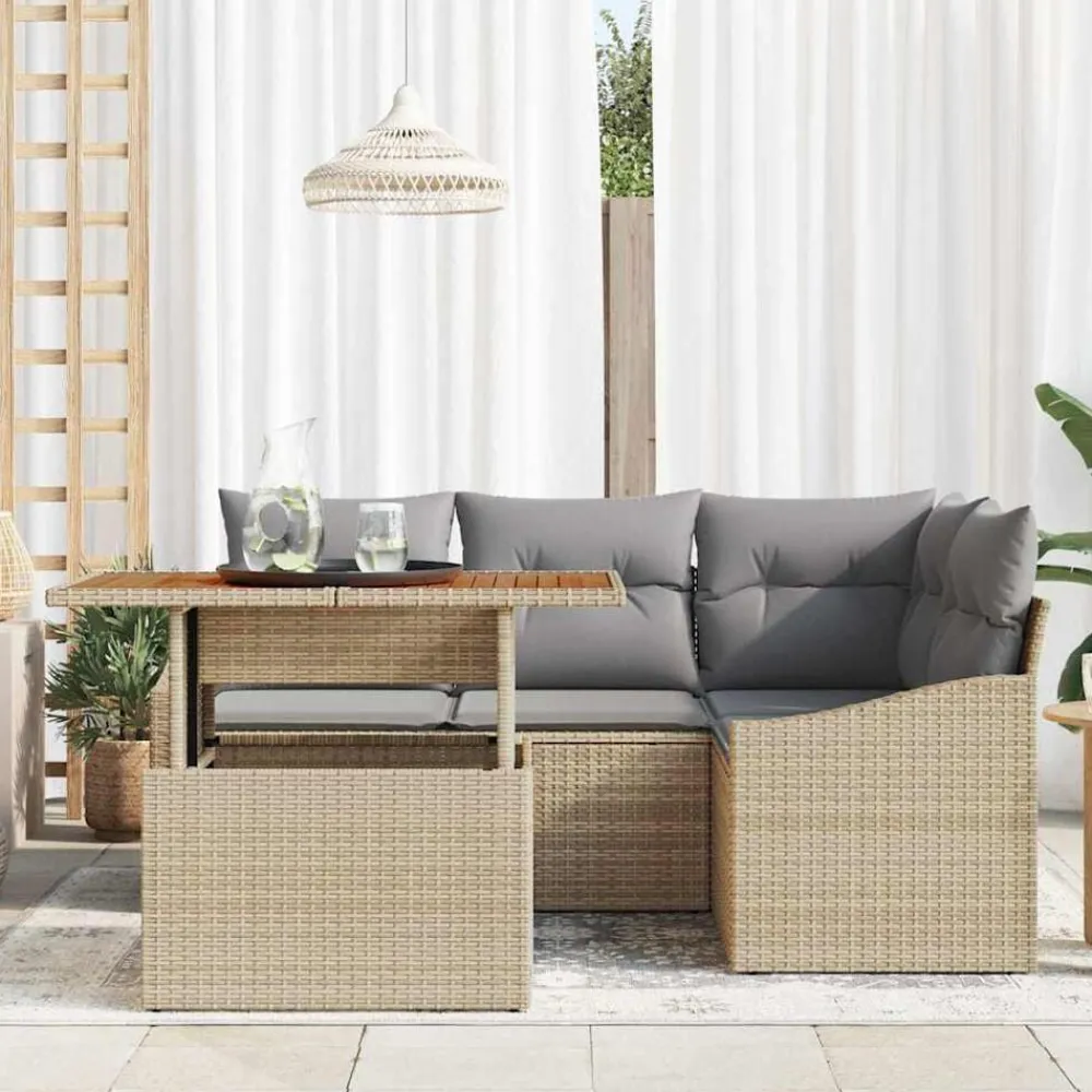 vidaXL Conjunto de sofá de jardín 5 pcs Beige Poliratán beige y gris claro