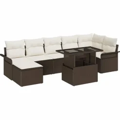 vidaXL Conjunto de sofá de jardín con cojín 8 pcs Marrón Poliratán Marrón y crema Online