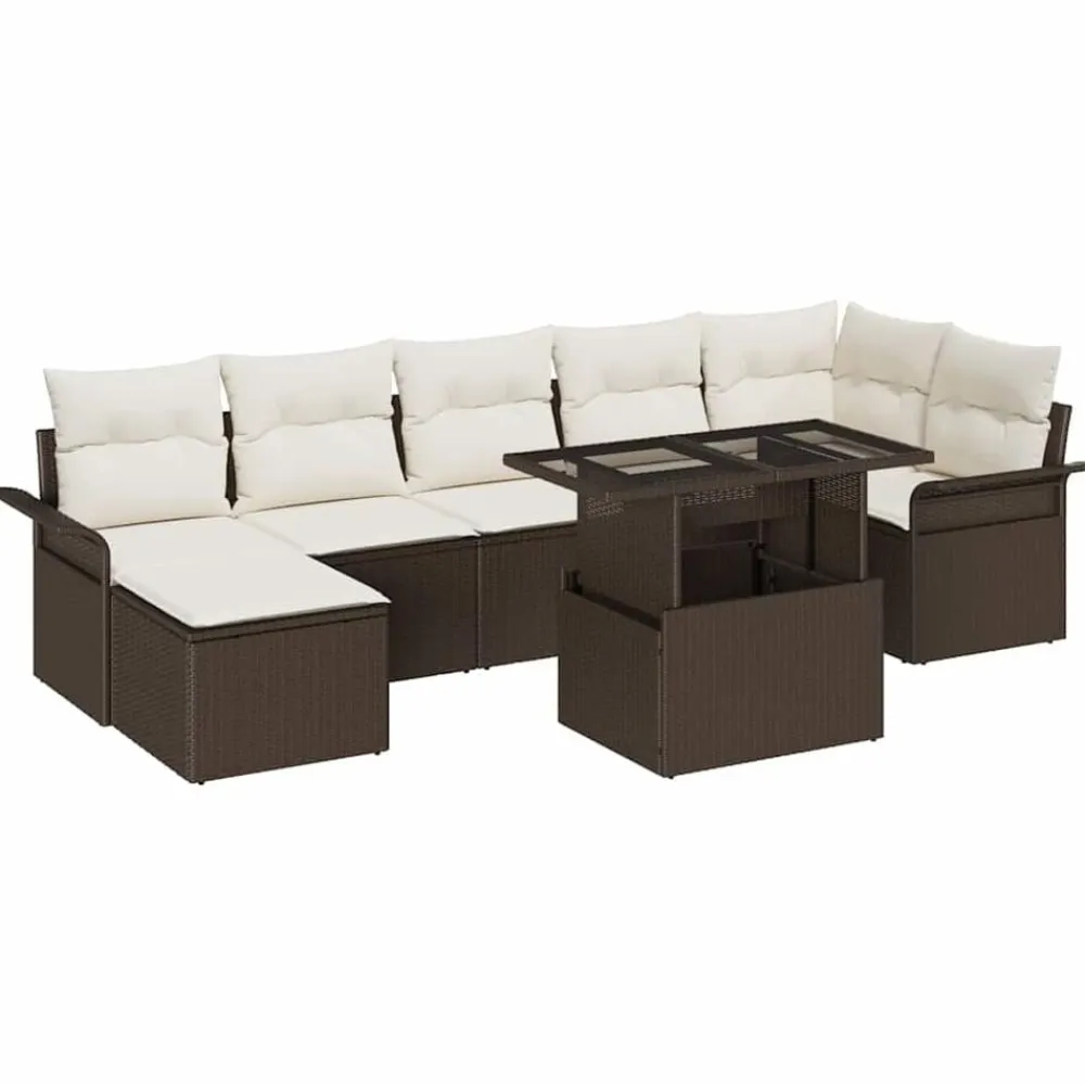 vidaXL Conjunto de sofá de jardín con cojín 8 pcs Marrón Poliratán Marrón y crema Online