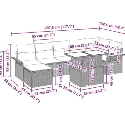 vidaXL Conjunto de sofá de jardín con cojín 8 pcs Marrón Poliratán Marrón y crema Online