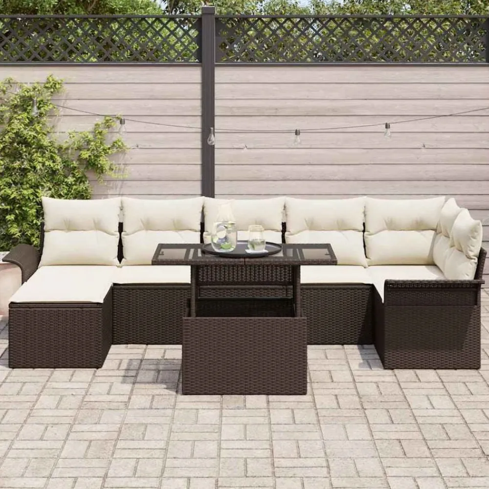vidaXL Conjunto de sofá de jardín con cojín 8 pcs Marrón Poliratán Marrón y crema Online