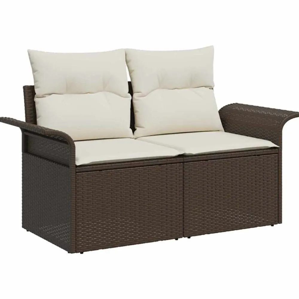 vidaXL Conjunto de sofá de jardín con cojín 8 pcs Marrón Poliratán Marrón y crema Online