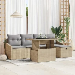 vidaXL Muebles De Jardín-Conjunto de sofá de jardín con cojín 6 pcs ratán sintético