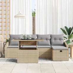 vidaXL Muebles De Jardín-Conjunto de sofá de jardín con cojín 6 pcs ratán sintético