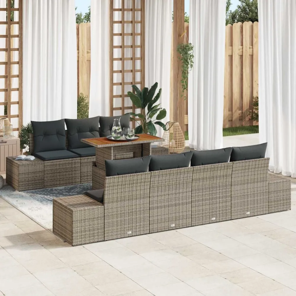 vidaXL Muebles De Jardín-Conjunto de sofá de jardín 8 pcs Poliratán