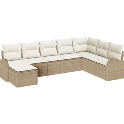 vidaXL Conjunto de sofá de jardín 8 pcs Beige Rattan de Poliéster beige y crema