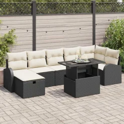 vidaXL Conjunto de sofá de jardín con cojín 8 pcs Poliratán Negro Sale