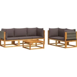 vidaXL Muebles De Jardín-Conjunto de sofá de jardín de 6 piezas con cojines de madera de acacia y cuerda