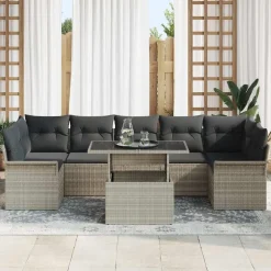 vidaXL Conjunto de sofá de jardín 8 pcs ratán sintético Gris claro Discount