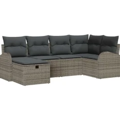 vidaXL Conjunto de sofá de jardín con cojín 6 pcs Poliratán Gris Discount