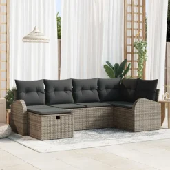 vidaXL Conjunto de sofá de jardín con cojín 6 pcs Poliratán Gris Discount