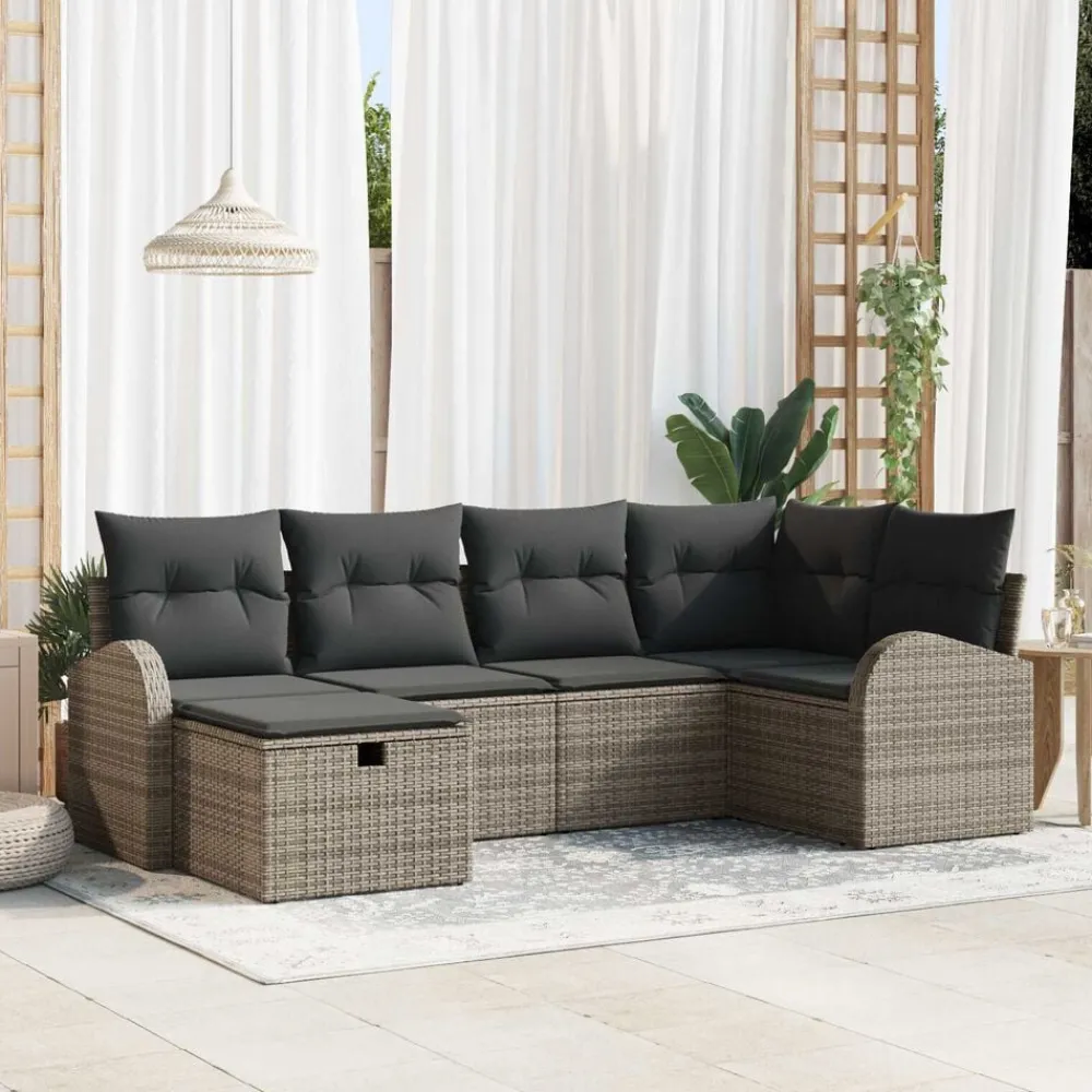 vidaXL Conjunto de sofá de jardín con cojín 6 pcs Poliratán Gris Discount