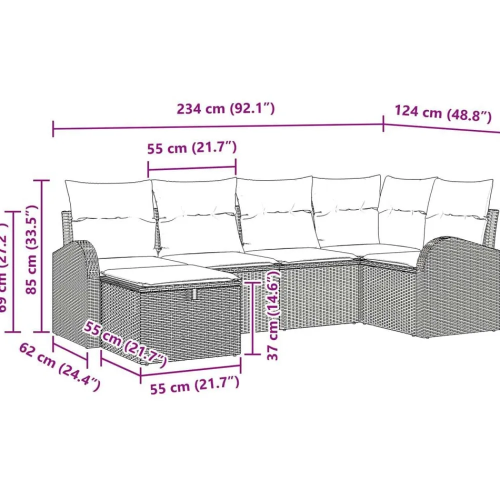 vidaXL Conjunto de sofá de jardín con cojín 6 pcs Poliratán Gris Discount