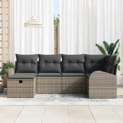 vidaXL Conjunto de sofá de jardín con cojín 6 pcs Poliratán Gris Discount