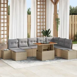 vidaXL Muebles De Jardín-Conjunto de sofá de jardín 9 pcs Beige Poliratán