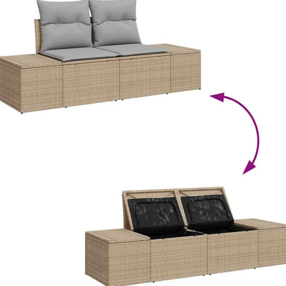 vidaXL Muebles De Jardín-Conjunto de sofá de jardín 9 pcs Beige Poliratán
