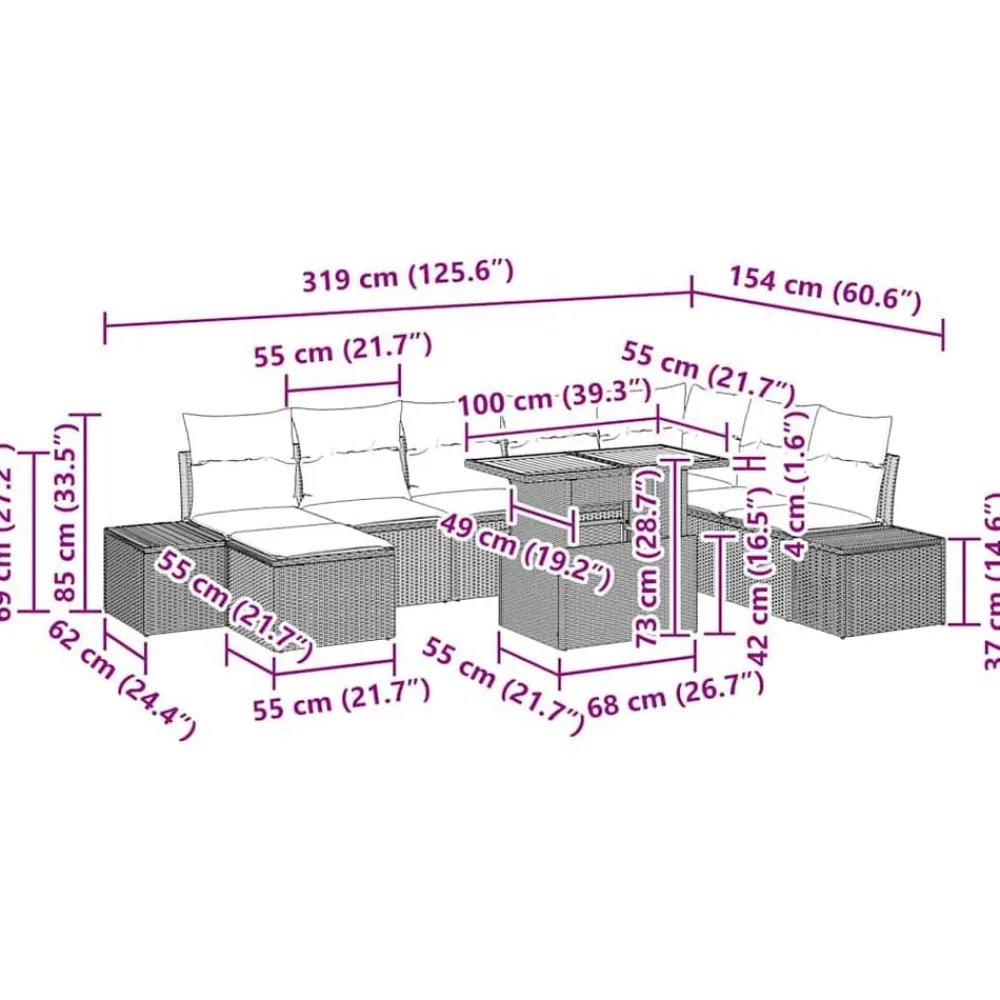 vidaXL Muebles De Jardín-Conjunto de sofá de jardín 9 pcs Beige Poliratán