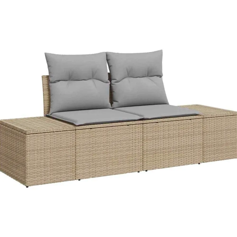 vidaXL Muebles De Jardín-Conjunto de sofá de jardín 9 pcs Beige Poliratán