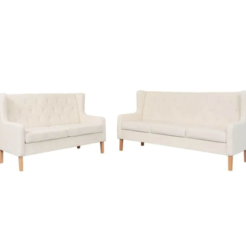 vidaXL Conjunto de sofás 2 piezas tela Blanco crema Best