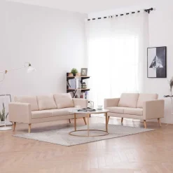 vidaXL Conjunto de sofás 2 piezas tela color Crema Outlet