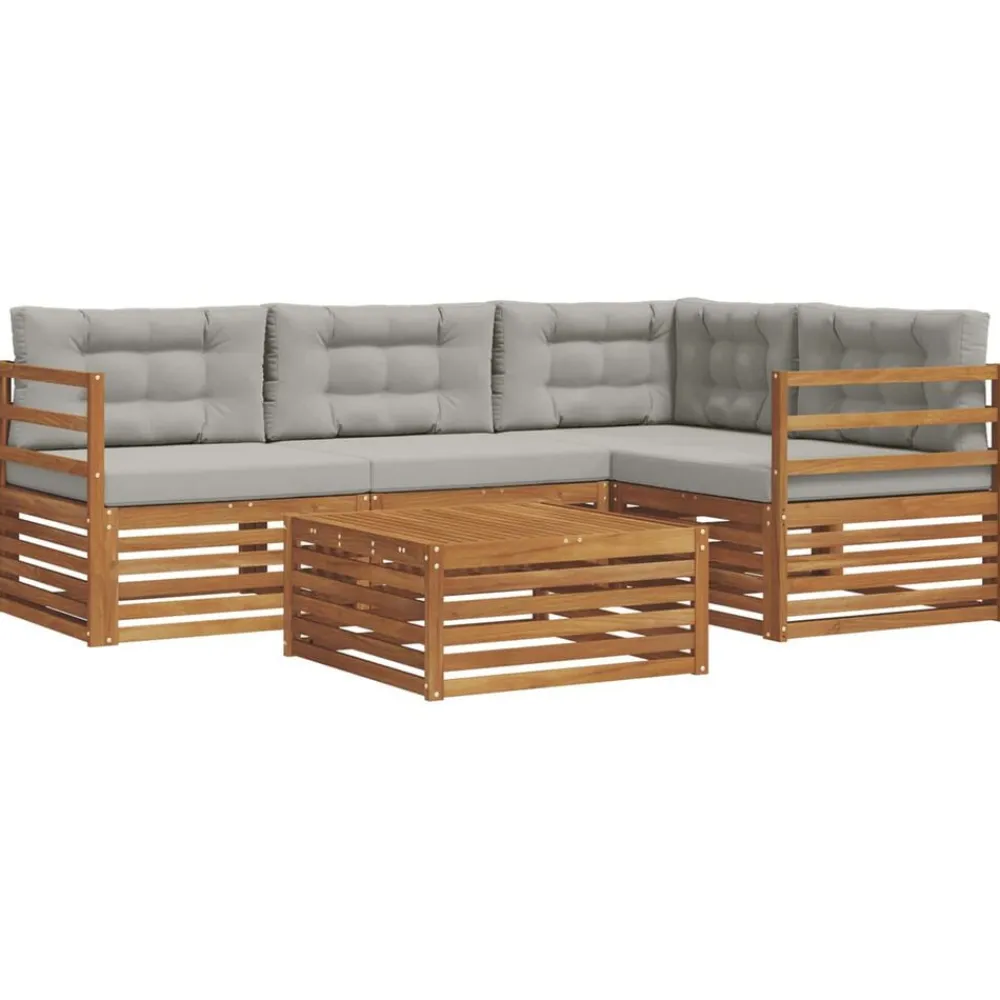 vidaXL Conjunto de sofás de exterior 5 pcs Gris Natural y Claro Gris claro y natural Sale