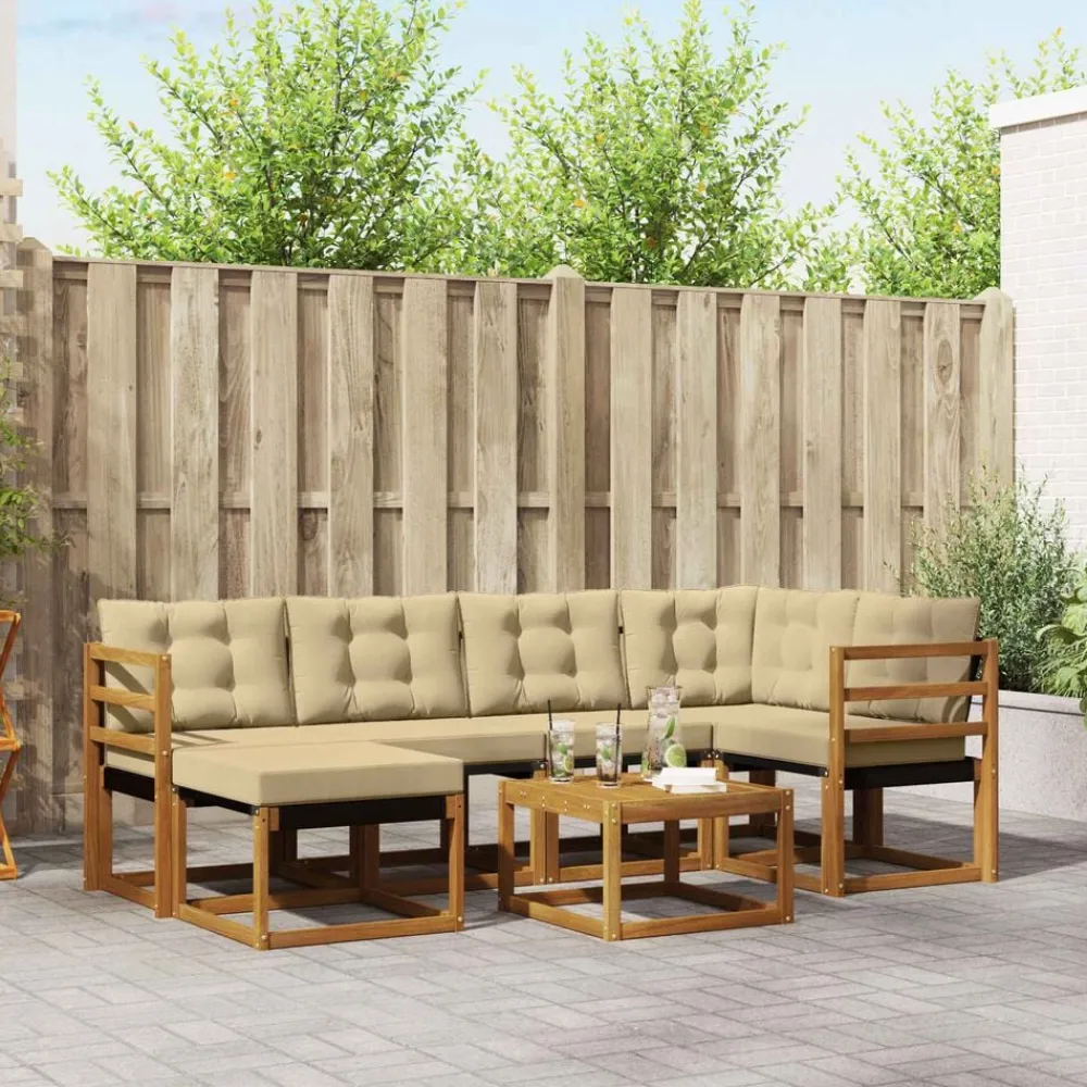 vidaXL Conjuntos De Muebles-Conjunto de sofás de exterior con cojín 7 pcs