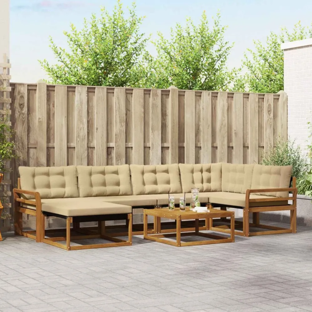 vidaXL Conjunto de sofás de exterior con cojín 19 pcs Natural y beige Discount