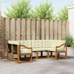 vidaXL Conjunto de sofás de exterior con cojín 6 pcs Natural y crema Outlet