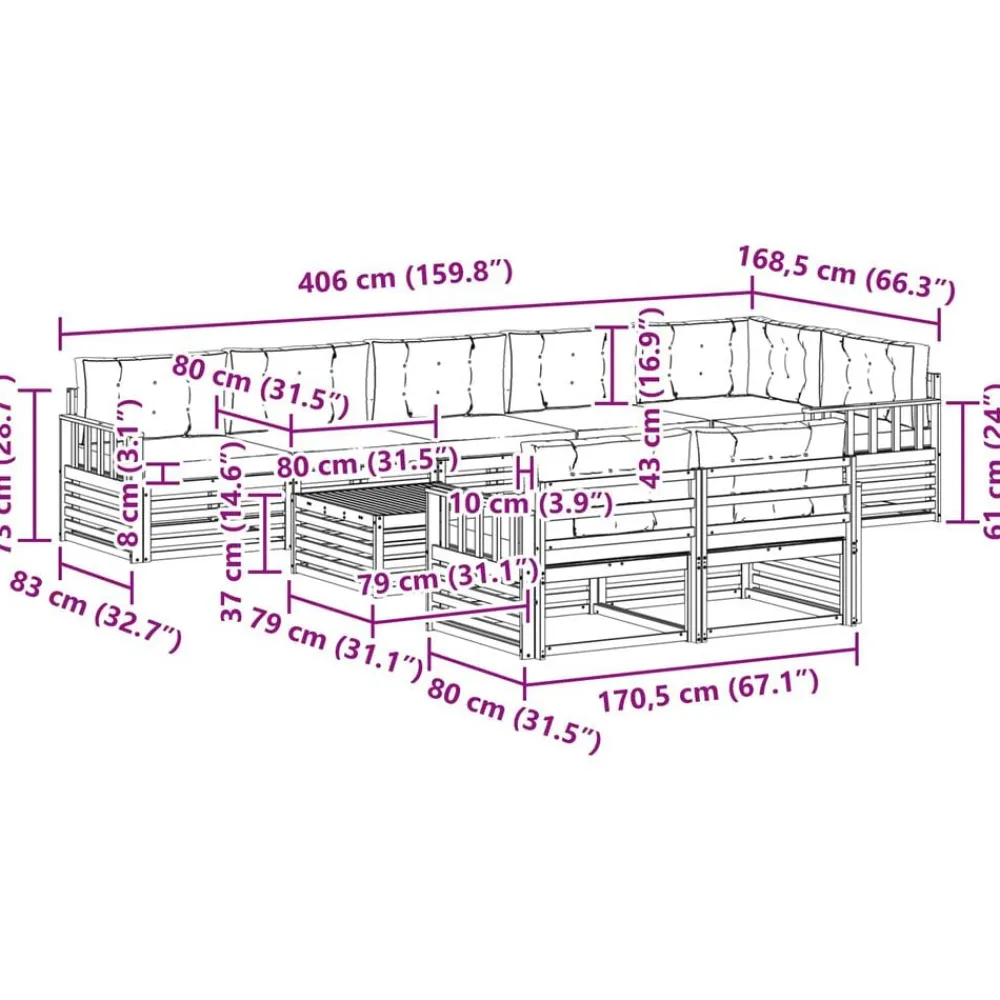 vidaXL Conjuntos De Muebles-Conjunto de sofás de exterior con cojín 9 pcs