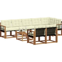 vidaXL Conjunto de sofás de exterior con cojín 9 pcs Natural y crema Hot