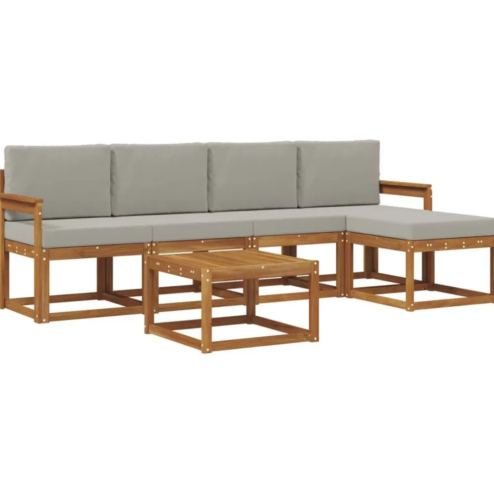 vidaXL Conjuntos De Muebles-Conjunto de sofás de exterior 6 pcs Gris Natural y Claro