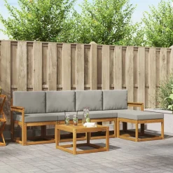 vidaXL Conjuntos De Muebles-Conjunto de sofás de exterior 6 pcs Gris Natural y Claro