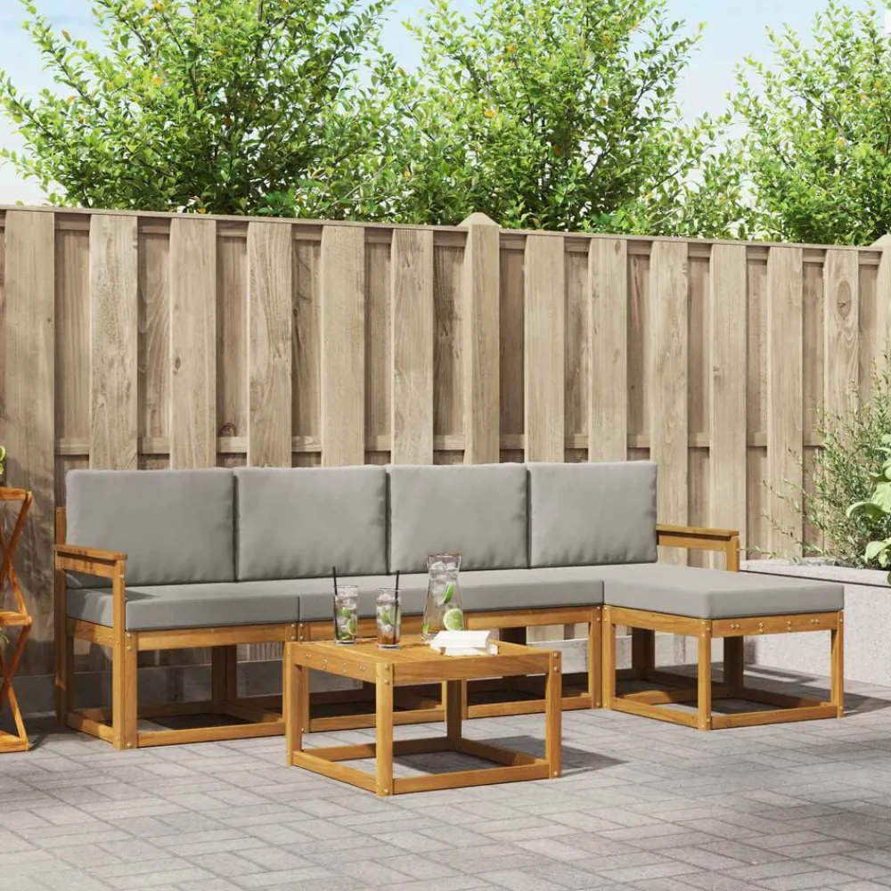 vidaXL Conjuntos De Muebles-Conjunto de sofás de exterior 6 pcs Gris Natural y Claro