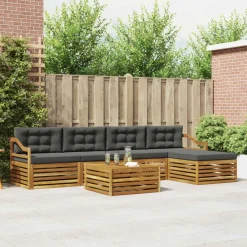 vidaXL Conjunto de sofás de exterior 6 pcs Natural y antracita Discount