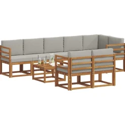 vidaXL Conjuntos De Muebles-Conjunto de sofás de exterior 9 pcs Gris Natural y Claro