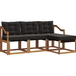 vidaXL Conjunto de sofás de exterior con cojín 4 pcs Natural y negro Best