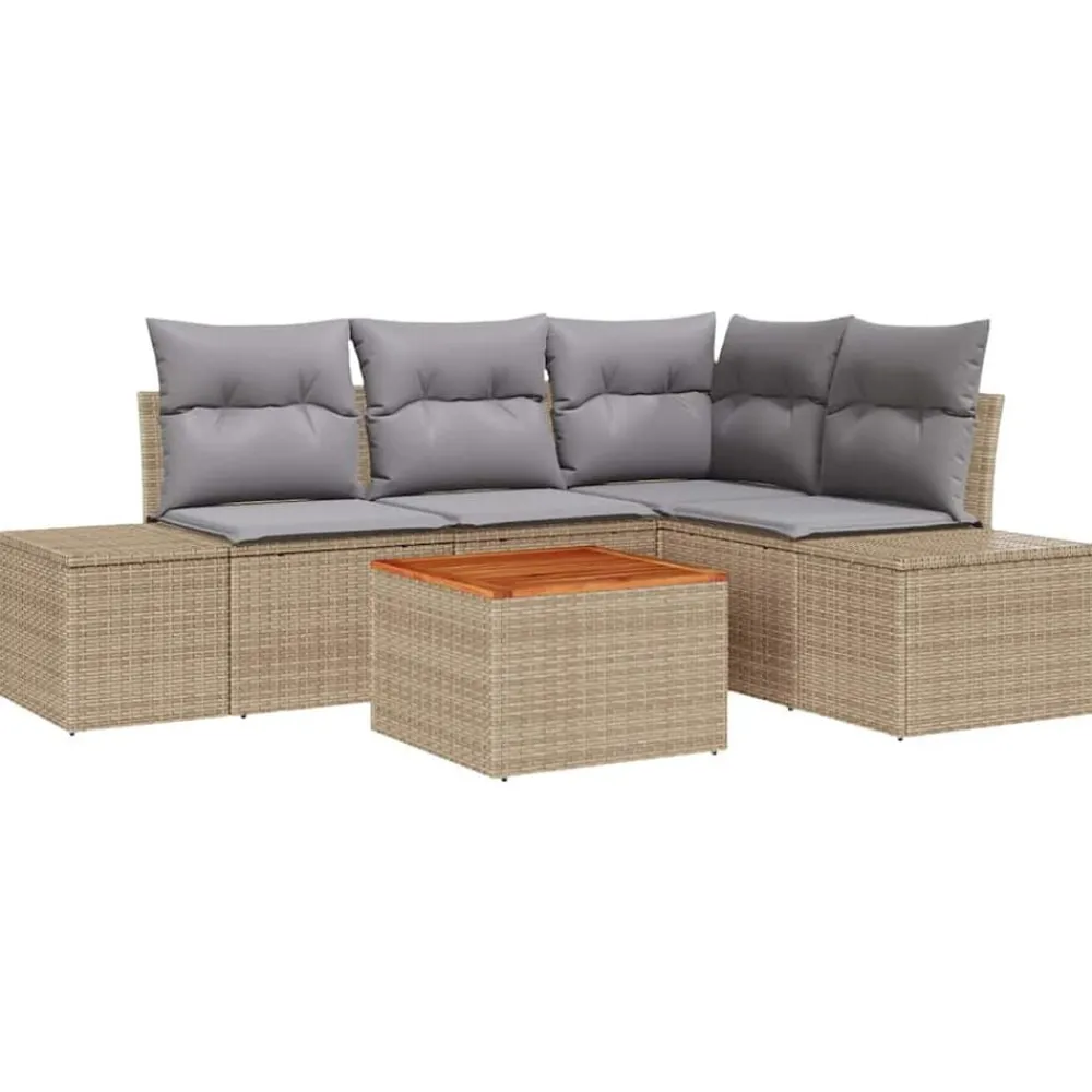 vidaXL Conjunto de sofás de jardín 5 pcs Beige ratán sintético beige y gris New