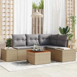 vidaXL Conjunto de sofás de jardín 5 pcs Beige ratán sintético beige y gris New