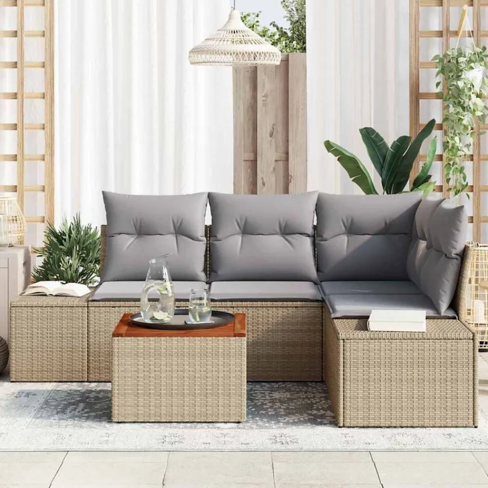 vidaXL Conjunto de sofás de jardín 5 pcs Beige ratán sintético beige y gris New