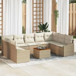 vidaXL Muebles De Jardín-Conjunto de sofás de jardín 10 pcs Beige ratán sintético