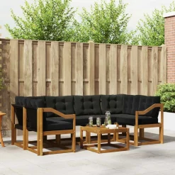 vidaXL Conjunto de sofás de exterior con cojín 7 pcs Natural y negro Best