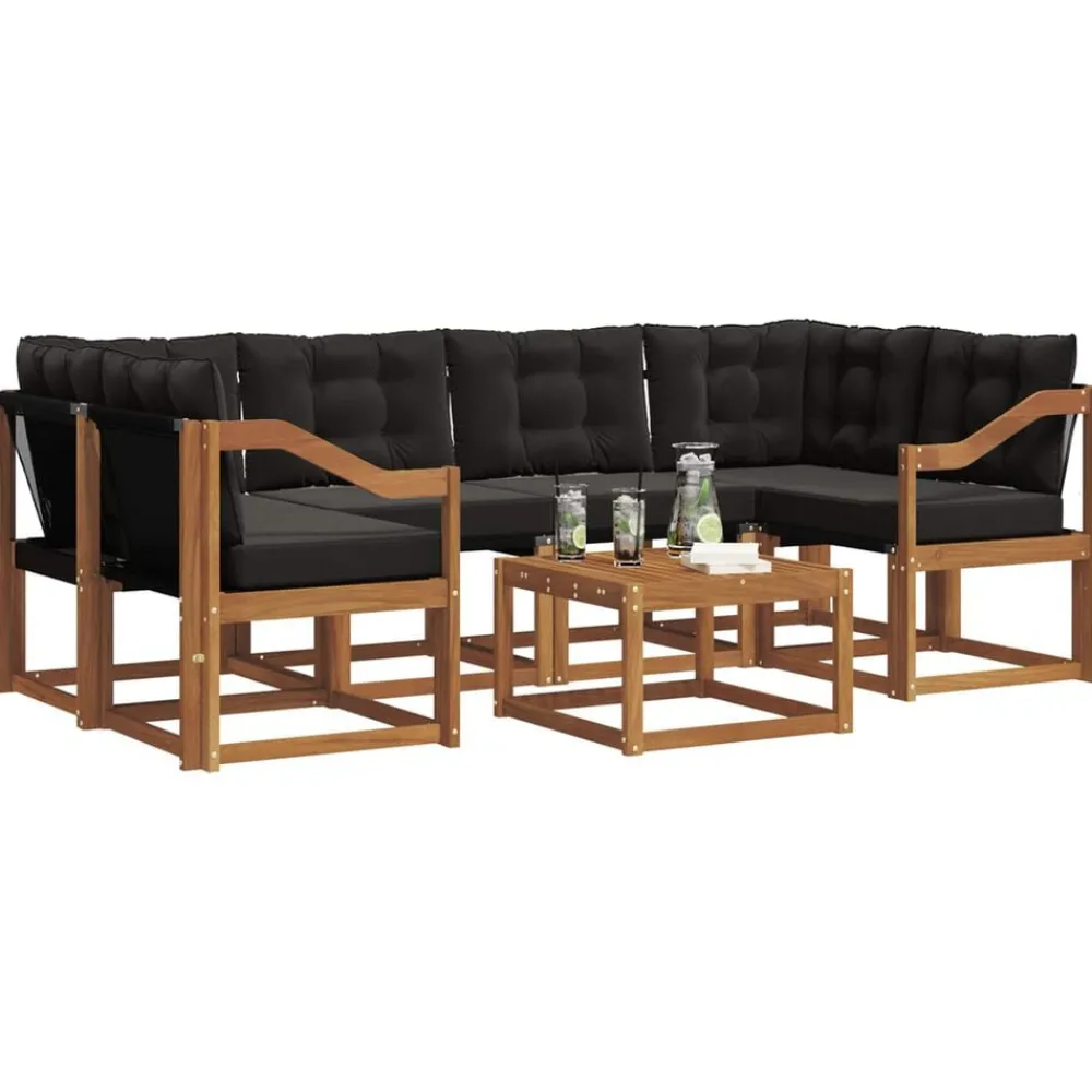 vidaXL Conjunto de sofás de exterior con cojín 7 pcs Natural y negro Best