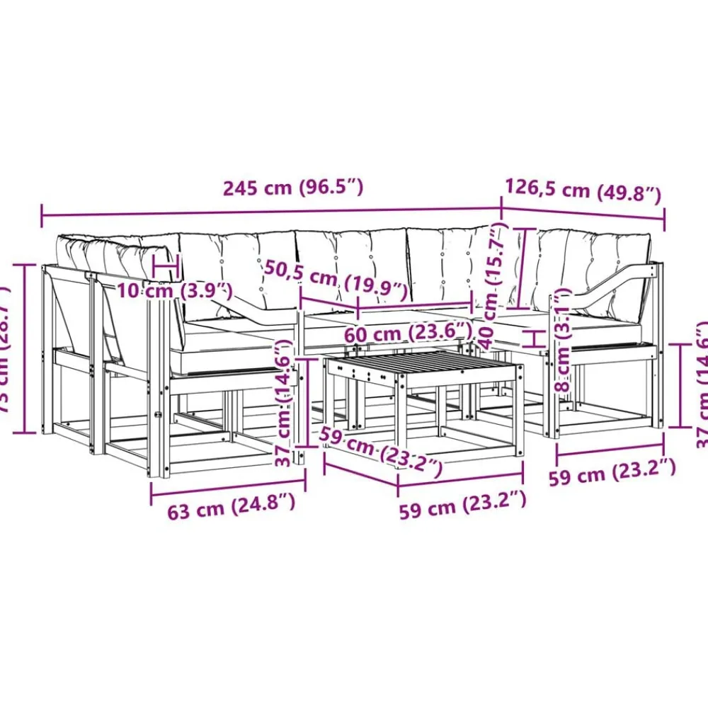 vidaXL Conjunto de sofás de exterior con cojín 7 pcs Natural y negro Best