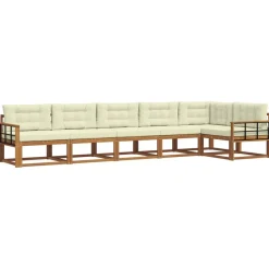 vidaXL Conjunto de sofás de exterior con cojín 6 pcs Natural y crema Outlet