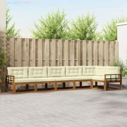 vidaXL Conjunto de sofás de exterior con cojín 6 pcs Natural y crema Outlet