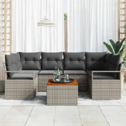 vidaXL Conjunto de sofás de jardín 7 pcs ratán sintético Gris Best
