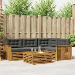 vidaXL Conjunto de sofás de exterior 5 pcs Natural y antracita Hot