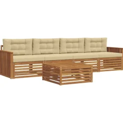 vidaXL Conjunto de sofás de exterior con cojín 5 pcs Natural y beige Hot