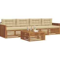 vidaXL Conjunto de sofás de exterior con cojín 5 pcs Natural y beige Hot