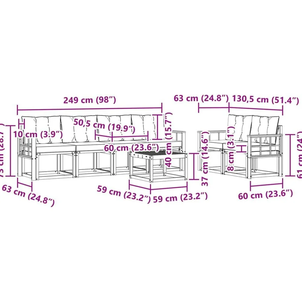 vidaXL Conjuntos De Muebles-Conjunto de sofás de exterior 7 pcs Gris Natural y Claro